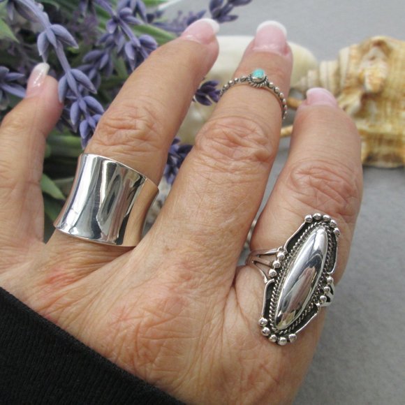 Sterling Silver Concave WIDE Cigar Band Ring,wide band,925 ring,wedding band - Picture 2 of 9